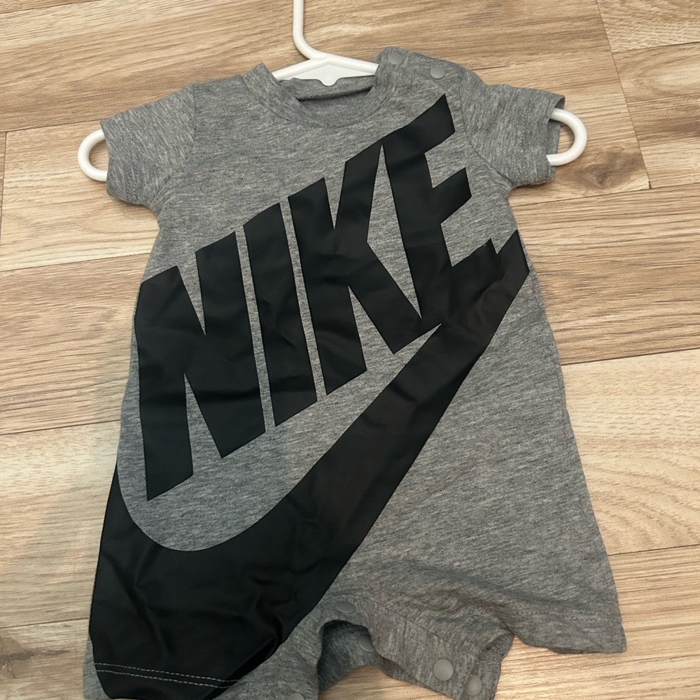 Nike Newborn Gray Romper with Black Logo